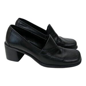 Vintage 90s Enzo Angiolini Black Leather Heeled Loafers